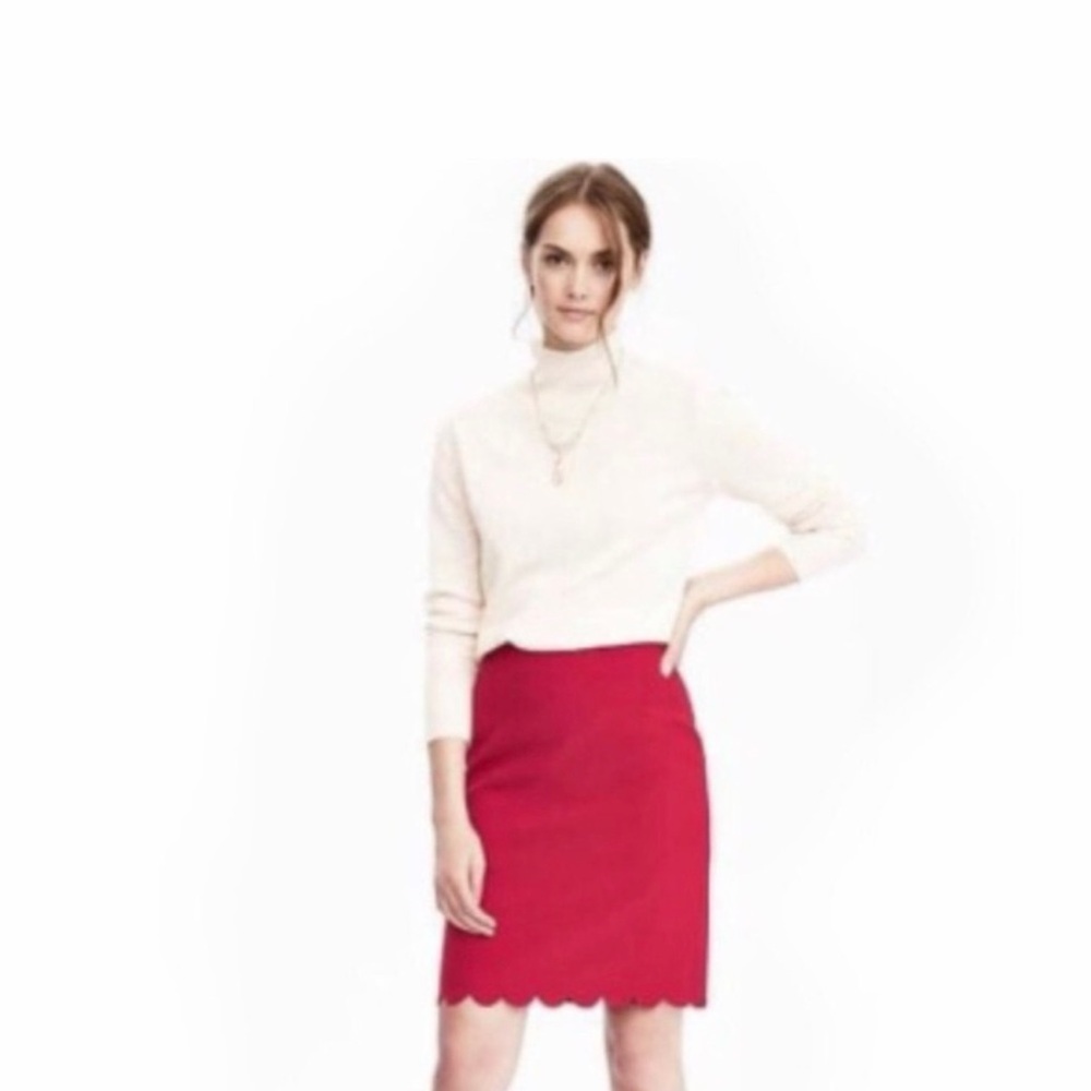Banana Republic Red Pencil Skirt with Scalloped Hem
